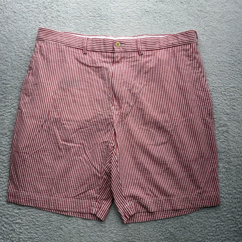 Polo Golf Ralph Lauren Mens Red White Seersucker Striped Cotton Shorts Size 38